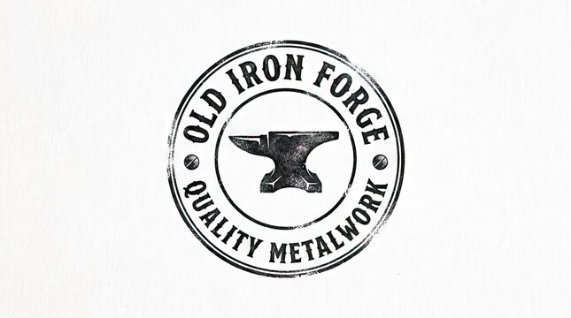 Vintage anvil iron forge circular emblem logo.
