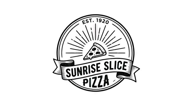 Sunrise Slice Pizza vintage circular emblem.