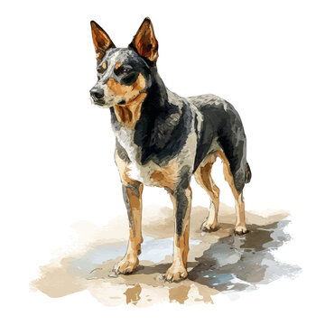 Watercolor illustration of Kelpie, isolated on white background