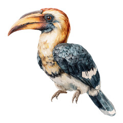 Naklejka premium Hand-painted watercolor artwork of Hornbill, isolated on white background