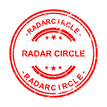Red vintage radar circle stamp with text illustration