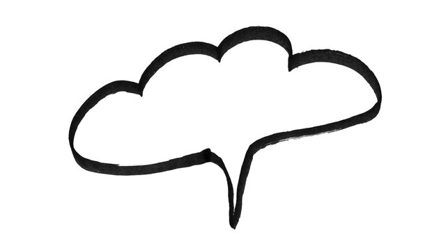 Thought bubble doodle outline &ndash; hand-drawn black and white puffy cloud speech bubble with tail, simple line art illustration