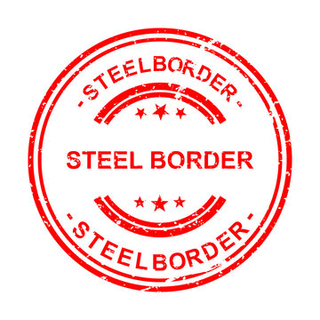 Red steel border stamp with text illustration