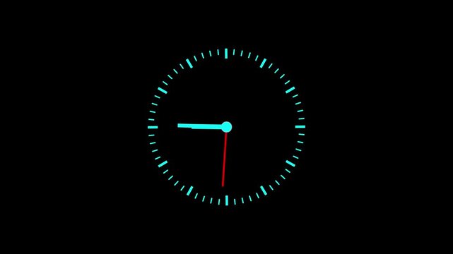 Minimal Animated Analog Clock Loop on Black Background, Fast Spinning Clock Hands Motion Graphics Overlay, Time Lapse Concept Symbol for Deadline, Schedule, Countdown, and History Video Editing.
