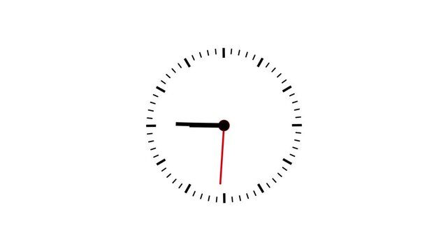 Minimal Animated Analog Clock Loop on White Background, Fast Spinning Clock Hands Motion Graphics Overlay, Time Lapse Concept Symbol for Deadline, Schedule, Countdown, and History Video Editing.