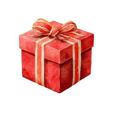 Gift Box, isolated watercolor element on white background