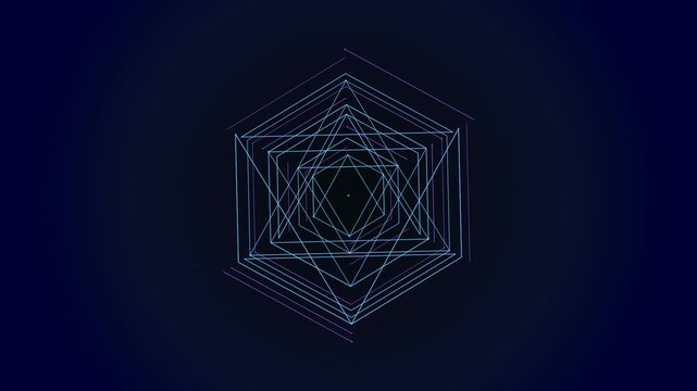 Abstract geometric pentagon wireframe animation on dark background
