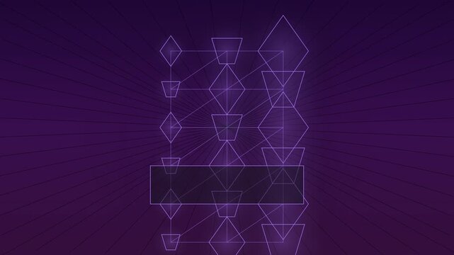 Abstract geometric wireframe animation with glowing purple lines