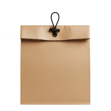 Empty brown paper envelope with black string tie isolated on transparent background for mailing and office supplies