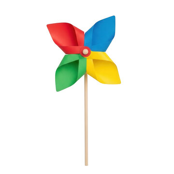 Colorful paper pinwheel toy isolated on transparent background for childhood and playful graphic design concepts