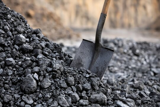 Coal mining shovel extracting fossil fuel resources
