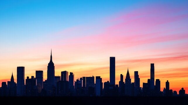 Luminous Horizon Framed by Distant Architecture: Urban Skyline Background With Colorful Sunset And Skyline Sil &acirc;&euro;&ldquo; Skyline Study 2