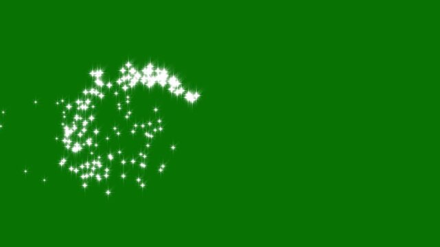Glittering stars trail moving horizontally from left to right on green background twinkling stars animation. fast glittering star lines, animated shine stars, 4k
