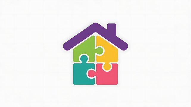 Colorful house icon made of jigsaw puzzle pieces