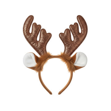 Brown glittery reindeer antlers headband isolated on transparent background for Christmas and holiday party fun