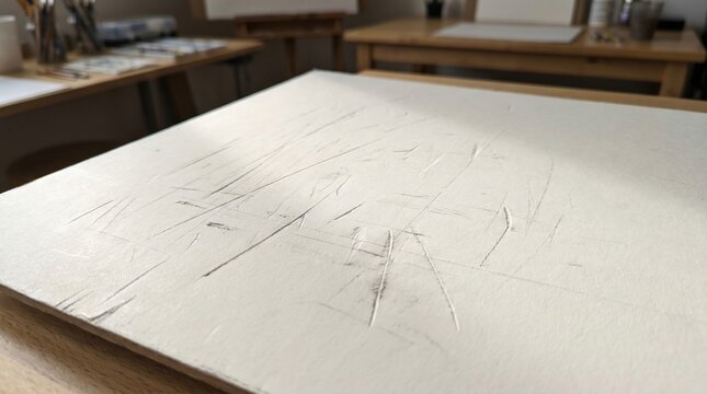 Architectural sketches on white paper in design studio workspace