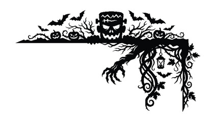 Fototapeta premium Halloween Corner Border with Frankenstein and Pumpkins