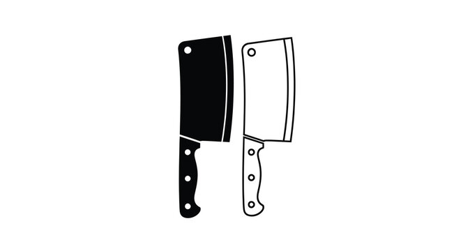 Cleaver And Butcher Knife Silhouette Against White Background
