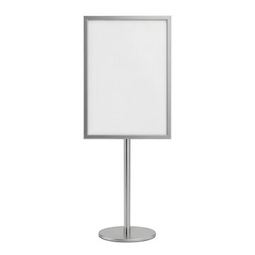 Modern silver metal floor standing poster frame isolated on transparent background for professional presentations