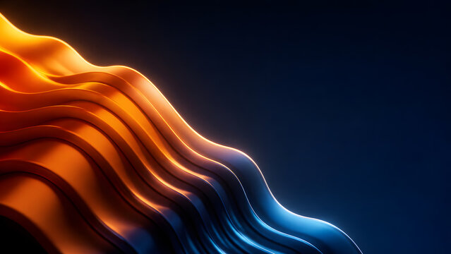 Abstract silk wave with orange and navy blue gradient flowing fabric ripple background smooth scene