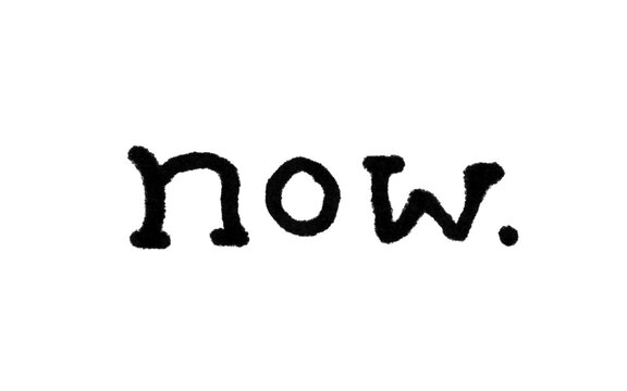 "Now." Hand-Lettered Doodle Word Brush &ndash; Bold Informal Black Calligraphy Text, Grungy Uneven Handwriting Style Wordmark for Adobe Photoshop and Illustrator