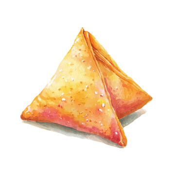 Watercolor clipart of Samosa, isolated on white background