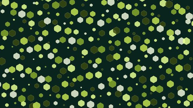 Abstract geometric background with floating brown and beige hexagons on dark green.