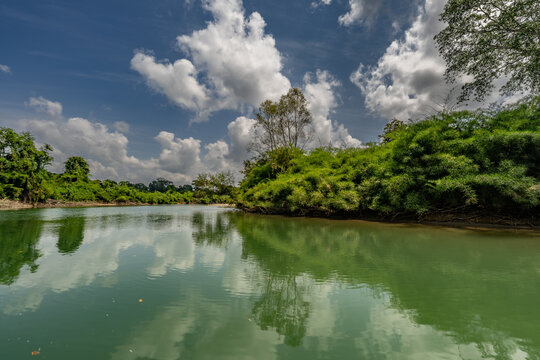 Landscape of the Usumacinta river, the international geographic border between Mexico and Guatemala.