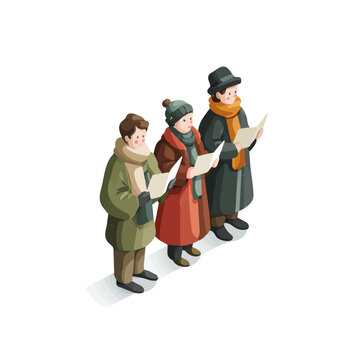 Christmas Carolers, isolated watercolor element on white background
