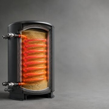 Sand Thermal Energy Storage Cylinder with Glowing Heating Coil