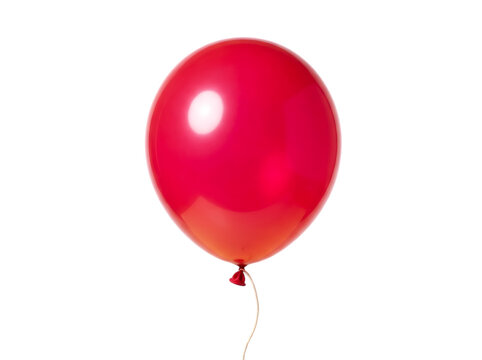 A single, vibrant red balloon floating against a white background, featuring a smooth, glossy surface and a thin white string hanging down, festive party isolated on a transparent background