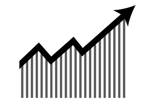 Black rising arrow bar chart showing business growth and financial success