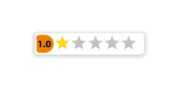One star rating graphic with number one point zero inside an orange rounded box
