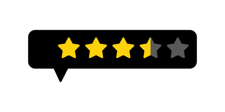 Three and a half gold stars rating icon inside a black speech bubble