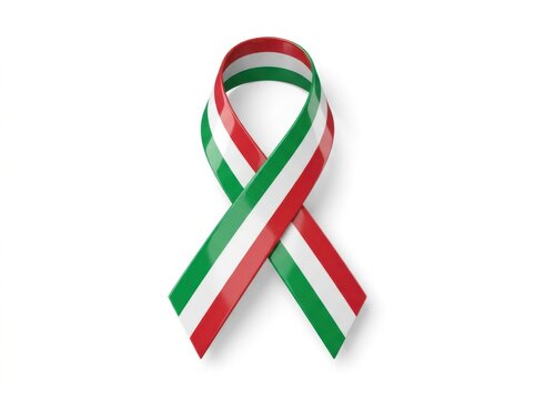 A shiny awareness ribbon featuring the vertical tricolor pattern of Hungary flag