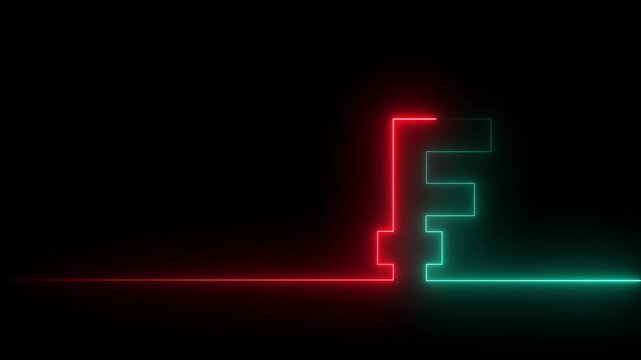 Neon glowing single line in shape of symbol of Swiss currency Franc on a black background. Bright red and green laser oneline illustration for financial or economic background