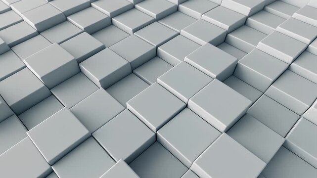 A repeating pattern of light gray cubes arranged in an undulating grid with subtle lighting.
