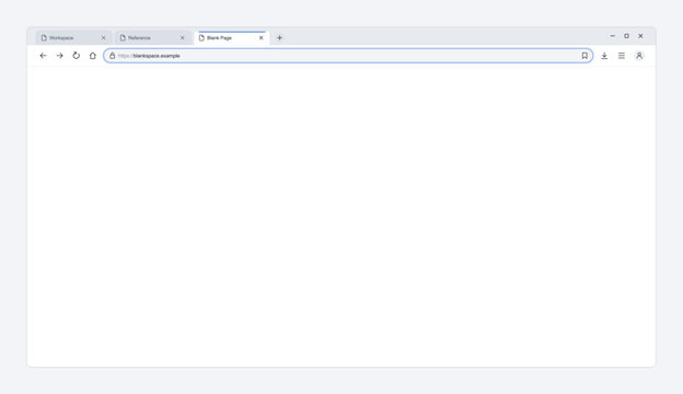 Blank web browser window layout mockup template. Clean minimal internet browser workspace frame interface with open tabs, navigation buttons and search address bar line. Vector UI.