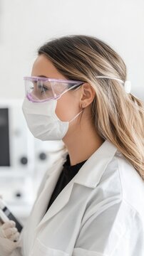 Medical Professional in Laboratory Conducting Research with Safety Gear During Scientific Investigation