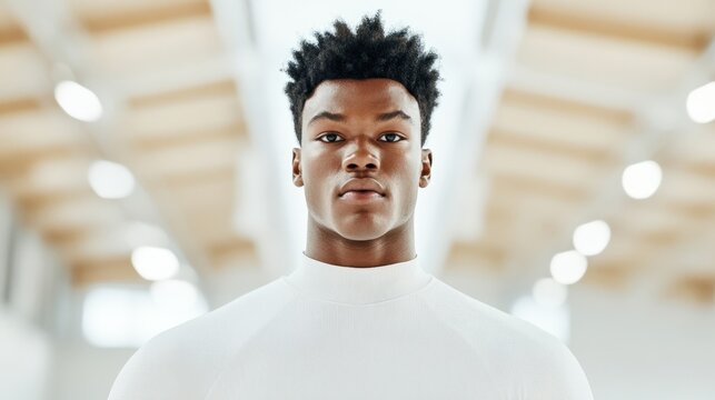 Confident Young Athlete in Modern Studio Setting Showcasing Strength and Determination