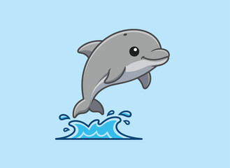 Naklejka premium Happy Dolphin Jumping Over Water