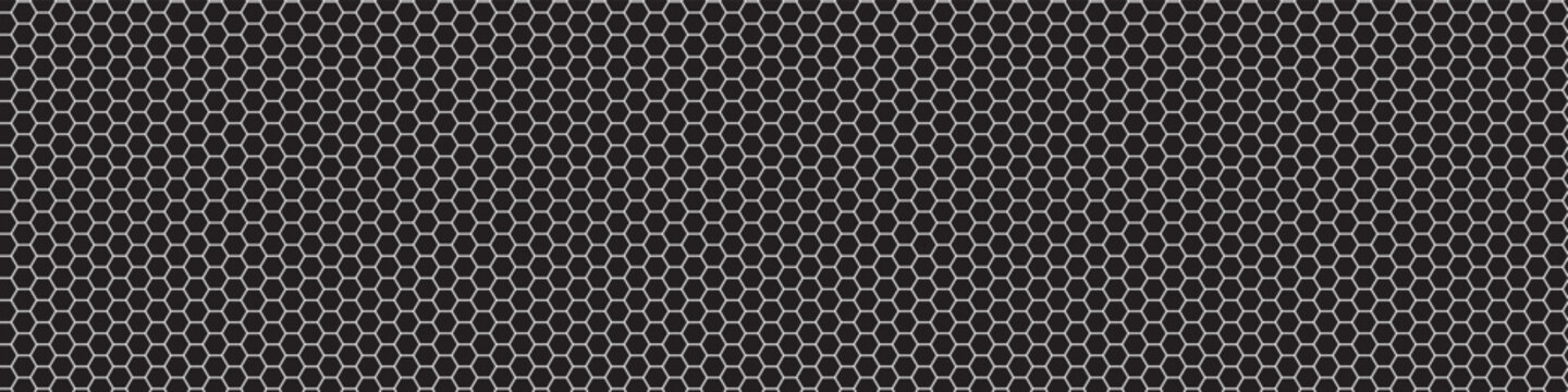 Seamless lace mesh pattern. Delicate white openwork net with small hexagonal cells on dark black background. Vector design for fabric, wallpaper, packaging, invitation and elegant print.