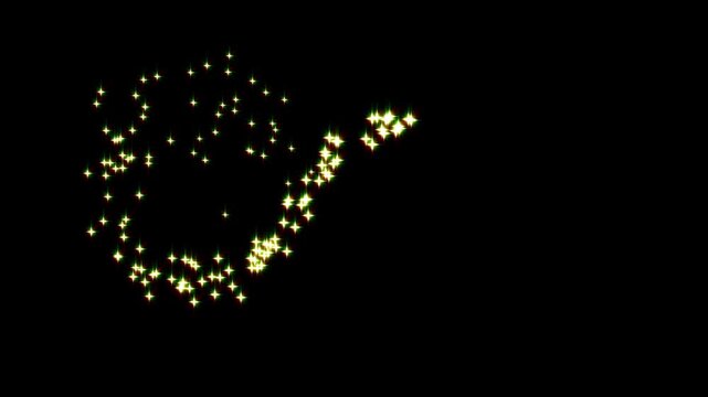 Golden luxury glitter light circle trail, glittering sparkles twinkle stars line and twinkle sparkle stars animation litter loop star, golden cartoon doodle sparkles glitter, star,  black screen 4k