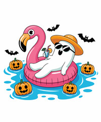 Naklejka premium Summerween Ghost Flamingo Float Pool Halloween Vacation