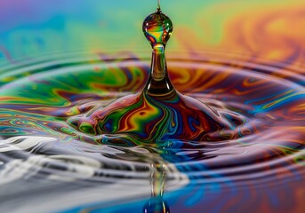 Fototapeta premium Colorful water drop impact creating vibrant ripples and abstract liquid crown