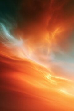 Vibrant sunset sky with swirling orange and teal clouds creating a mesmerizing effect