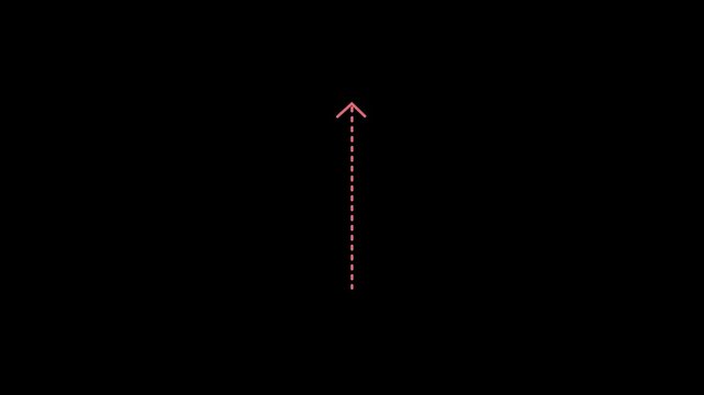 White dashed arrow pointing up animation minimalist glowing vector directional indicator loop on black background for infographics interface video overlay