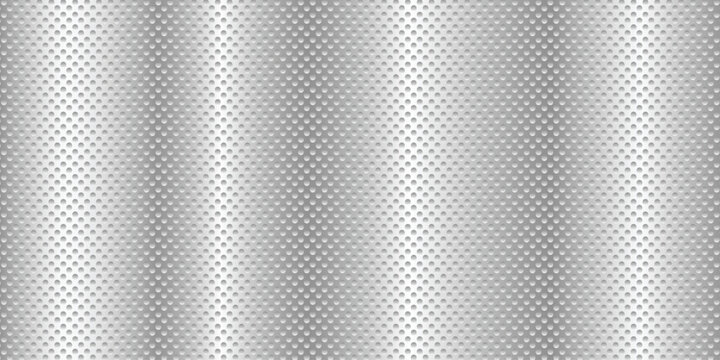 Perforated metallic mesh texture background with dot grid pattern. Vector illustration of shiny silver aluminum sheet, iron steel plate surface, and abstract industrial steel texture.