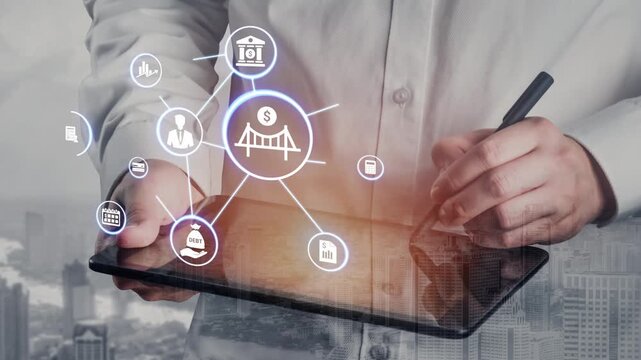Loan icons represent debt, repayment, and financial planning. Loan supports banking, loan connects credit with payment systems, and loan helps manage interest effectively. Funnel