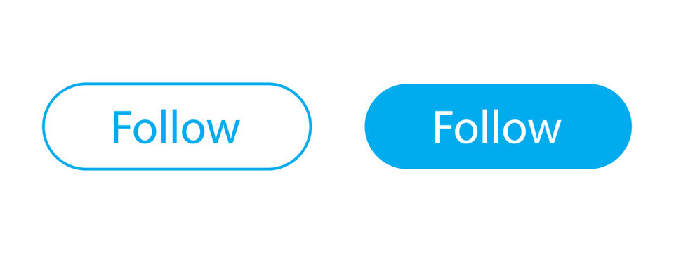 Blue follow buttons for social media websites and mobile applications with rounded corners